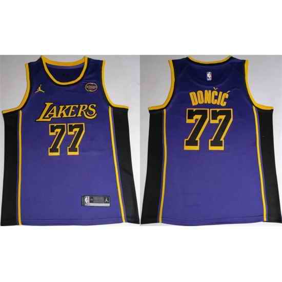 Men Los Angeles Lakers 77 Luka Docic Puple 2025 Stitched Basketball Jersey