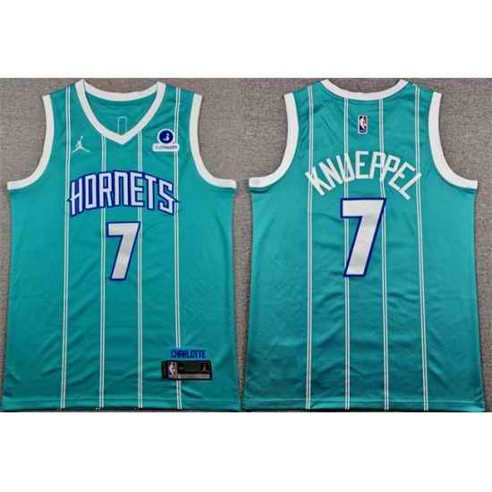 Men Charlotte Hornets  7 Kon Knueppel Teal Icon Edition Stitched Basketball Jersey