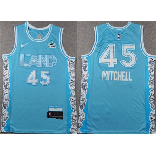 Men Cleveland Cavaliers 45 Donovan Mitchell Light Blue 2024 25 City Edition Stitched Jersey