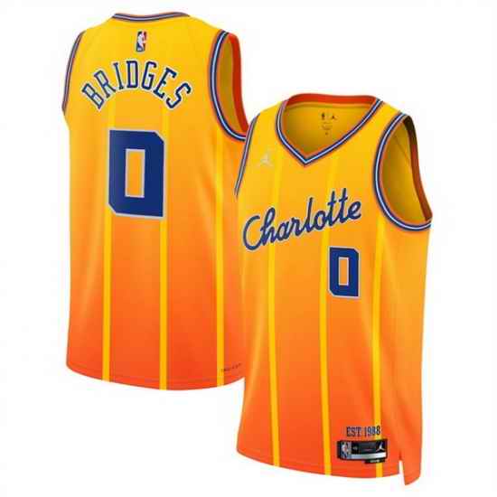 Men Charlotte Hornets 0 Miles Bridges Orange 2025 26 City Edition Stitched Basketball Jersey
