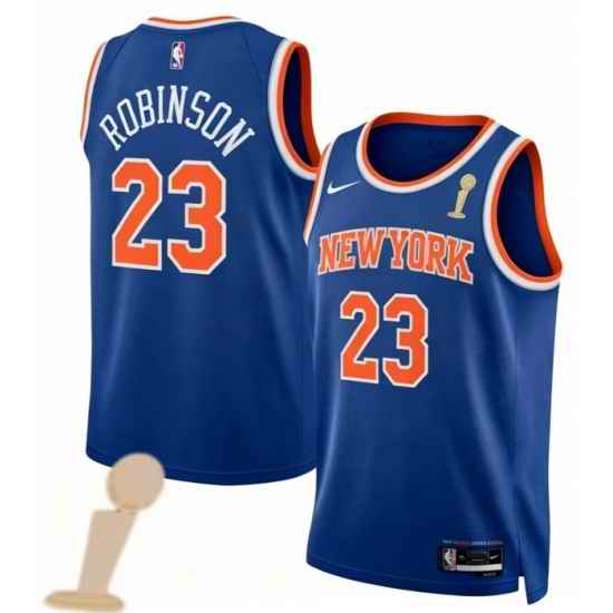 Men New Yok Knicks 23 Mitchell Robinson Blue 2026 Champions Patch Icon Edition Stitched Basketball Jersey