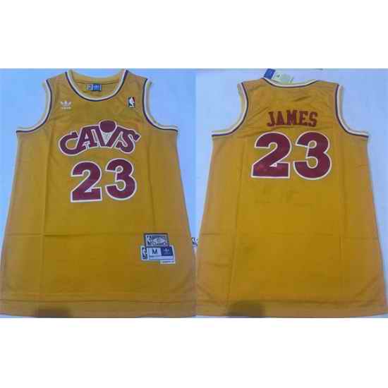 Men Cleveland Cavaliers 23 LeBron James Yellow Throwback Stitched Jersey