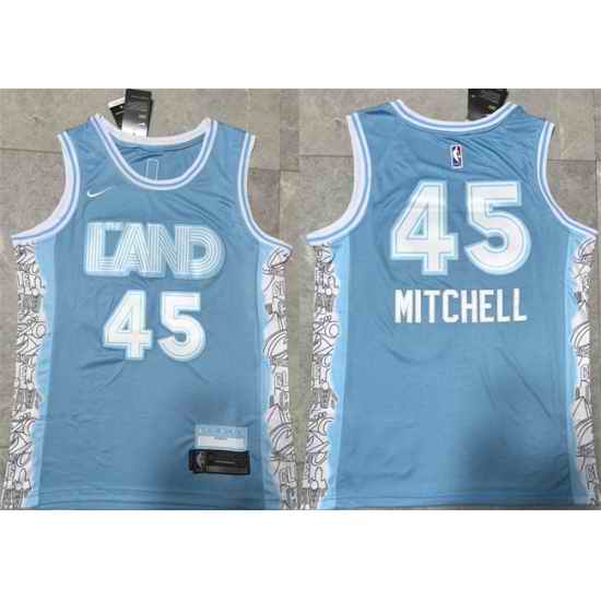 Men Cleveland Cavaliers 45 Donovan Mitchell Light Blue 2024 City Edition Stitched Jersey