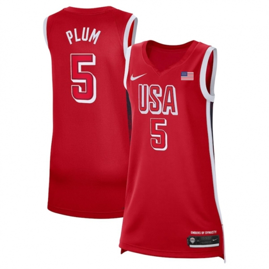 Men USA Basketball 5 Kelsey Plum Red 2024 Swingman Stitched Jersey 625