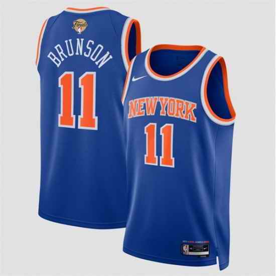 Men New Yok Knicks  11 Jalen Brunson Blue 2026 Finals Patch Icon Edition Stitched Basketball Jersey
