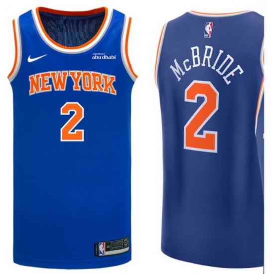 Men New Yok Knicks 2 Miles McBride Blue Home With Sponsor Logo Stitched Basketball Jersey