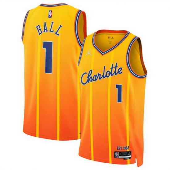 Men Charlotte Hornets 1 LaMelo Ball Orange 2025 26 City Edition Stitched Basketball Jersey