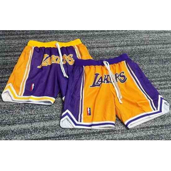 Men Lakers NBA Basketball Shorts Yellow Purple