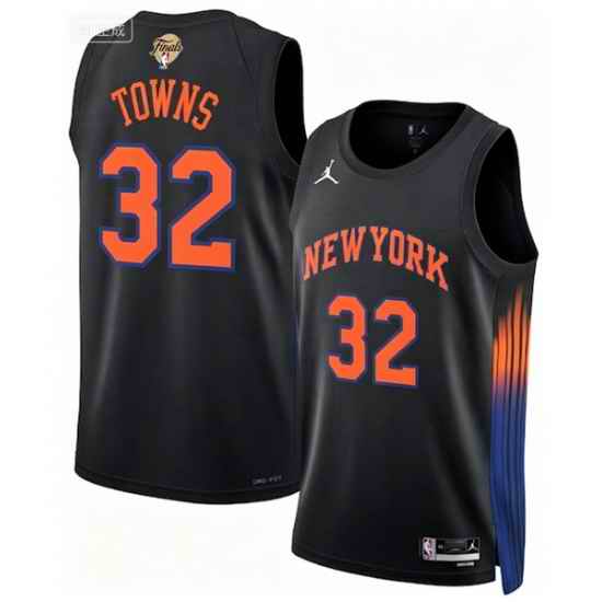 Men New Yok Knicks 32 Karl Anthony Towns Black 2026 Final Patch 2025 26 Statement Edition Stitched Basketball Jersey