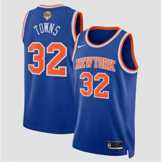 Men New Yok Knicks  32 Karl Anthony Blue 2026 Finals Patch Icon Edition Stitched Basketball Jersey