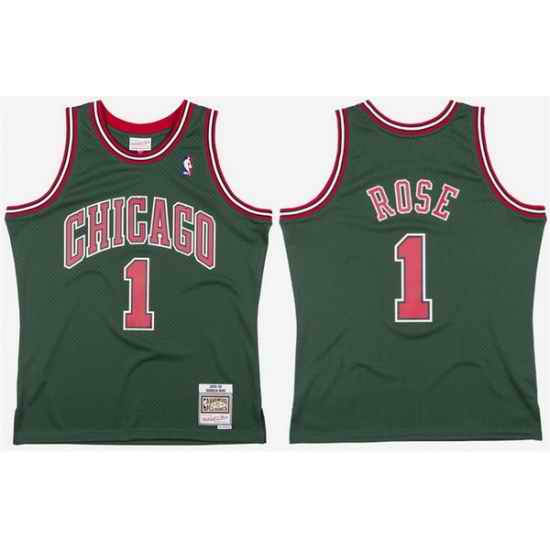 Men Chicago Bulls  1 Derrick Rose Green Stitched Basketball Jersey