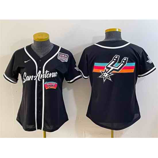 Women San Antonio Spurs Team Big Logo Black USA 250 Patch City Edition Stitched