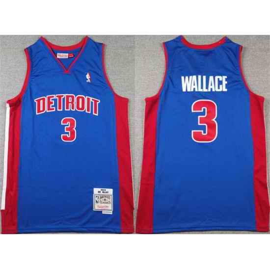 Men Detroit Pistons 3 Ben Wallace Blue Throwback Stitched Jersey