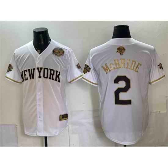 Men New York Knicks  2 Miles McBride White Gold 2026 Finals   Eastern Conference Champions Patch Stitched Baseball Jersey