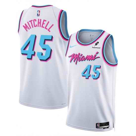 Men Miami Heat 45 Davion Mitchell White 2025 City Edition Stitched Basketball Jersey