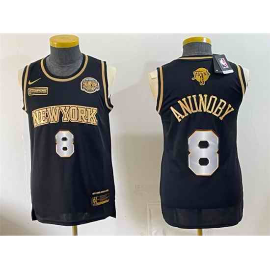 Men New Yok Knicks  8 OG Anunoby Black Gold 2026 Finals   Eastern Conference Champions Patch Stitched Jersey