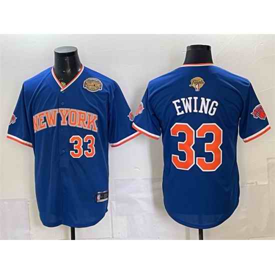 Men New York Knicks  33 Patrick Ewing Royal 2026 Finals   Eastern Conference Champions Patch Stitched Baseball Jersey