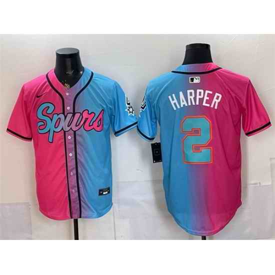 Men San Antonio Spurs  2 Dylan Harper Pink Blue Limited Stitched Baseball Jersey