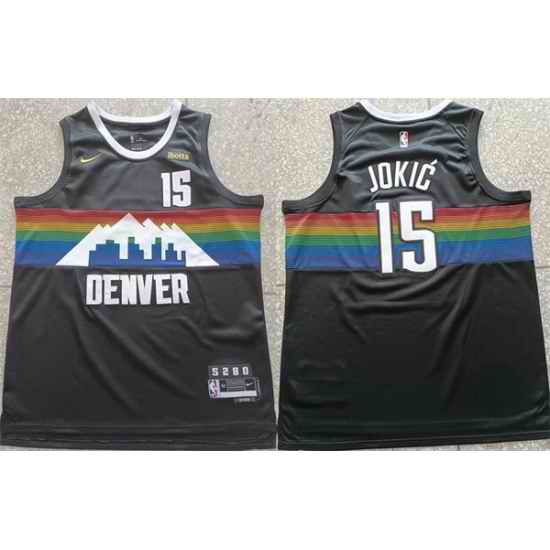 Men Denver Nuggets 15 Nikola Joki u0107 Black Stitched Basketball Jersey