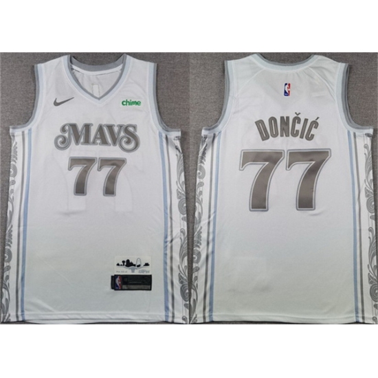 Men Dallas Mavericks 77 Luka Don u010Di u0107 White 2024 25 City Edition Stitched Basketball Jersey