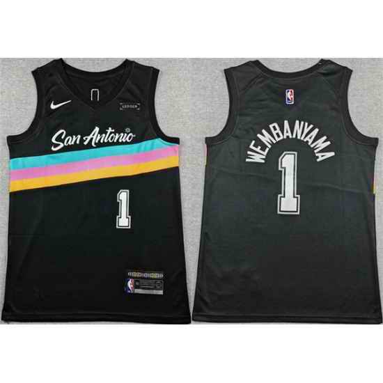 Men San Antonio Spurs 1 Victor Wembanyama Black 2025 26 City Edition Stitched Basketball Jersey