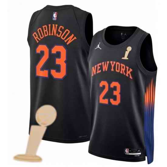 Men New Yok Knicks 23 Mitchell Robinson Black 2026 Champions Patch City Edition Stitched Basketball Jersey