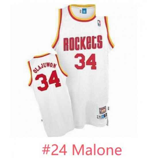 Men Mitchell and Ness Houston Rockets 24 Malone White Throwback NBA Jersey