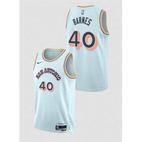 Men San Antonio Spurs 40 Harrison Barnes Light Blue 2024 25 City Edition Stitched Basketball Jersey