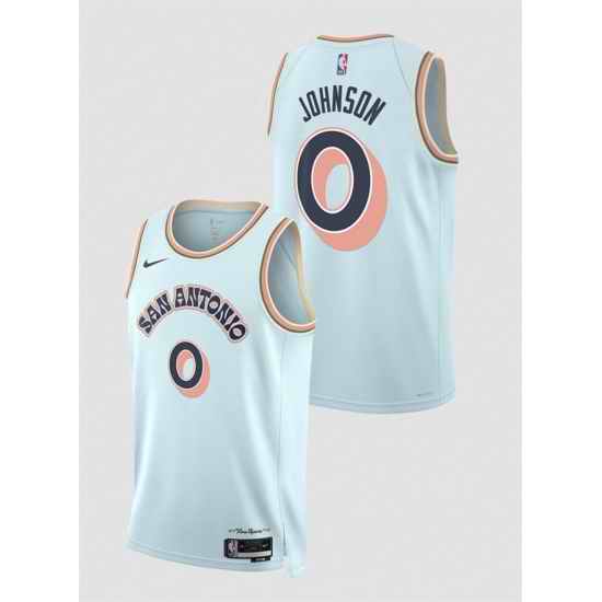 Men San Antonio Spurs 0 Keldon Johnson Light Blue 2024 25 City Edition Stitched Basketball Jersey