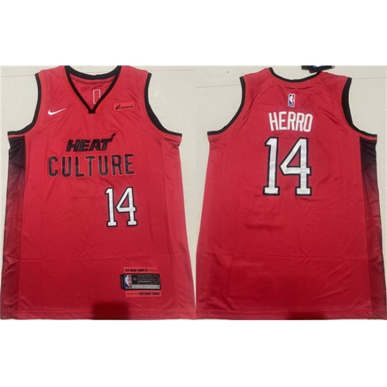 Men Miami Heat 14 Tyler Herro Red 2024 25 City Edition Stitched Basketball Jersey