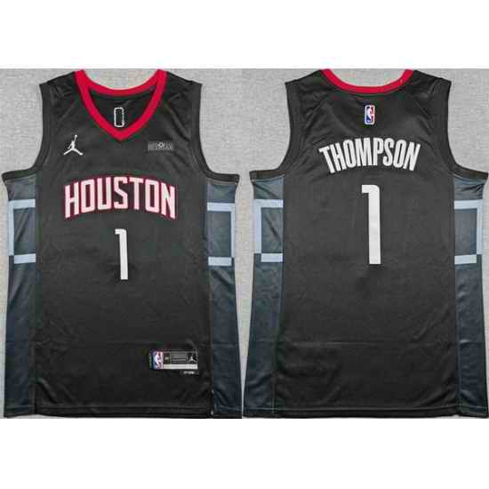 Men Houston Rockets 1 Amen Thompson Black Statement Edition Stitched Jersey