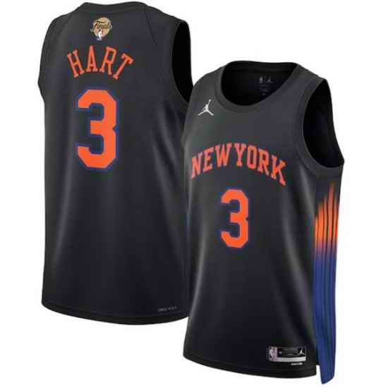 Men New Yok Knicks 3 Josh Hart Black 2026 Final Patch 2026 Finals Patch Statement Edition Stitched Basketball Jersey