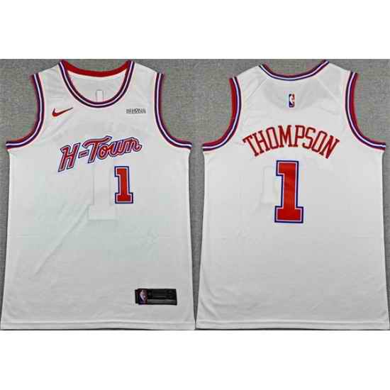Men Houston Rockets 1 Amen Thompson White 2025 26 City Edition Stitched Jersey