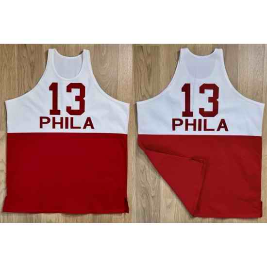 Men Philadelphia 76ers  13 Wilt Chamberlain White Red Stitched Basketball Jersey