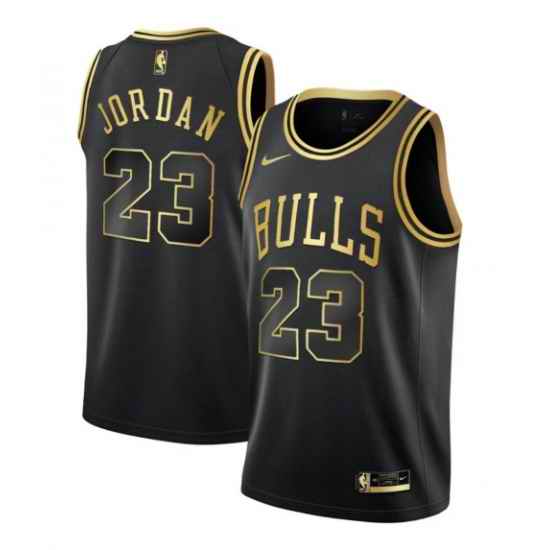 Men Chicago Bulls Michael Jordan Black Gold Stitched NBA Jersey
