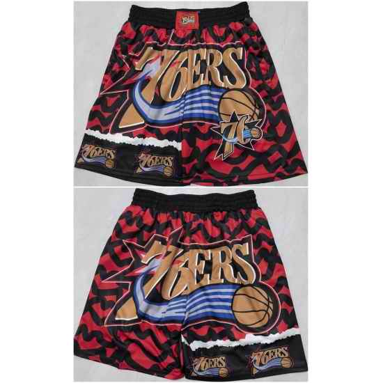 Men Philadelphia 76ers Black Red Shorts