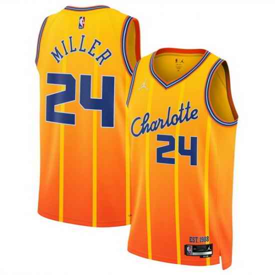 Men Charlotte Hornets 24 Brandon Miller Orange 2025 26 City Edition Stitched Basketball Jersey