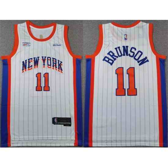 Men New Yok Knicks 11 Jalen Brunson White 2024 25 City Edition Stitched Basketball Jersey