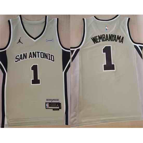 Men San Antonio Spurs 1 Victor Wembanyama Silver 2025 26 Statement Edition Stitched Basketball Jersey