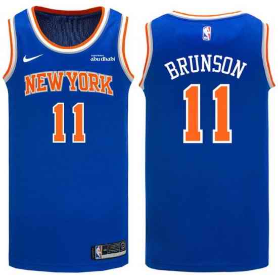 Men New Yok Knicks 11 Jalen Brunson Blue Home Stitched Basketball Jersey