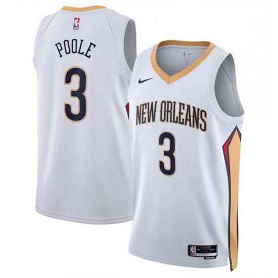 Men New Orleans Pelicans 3 Jordan Poole White 2025 Association Edition Stitched Basketball Jersey