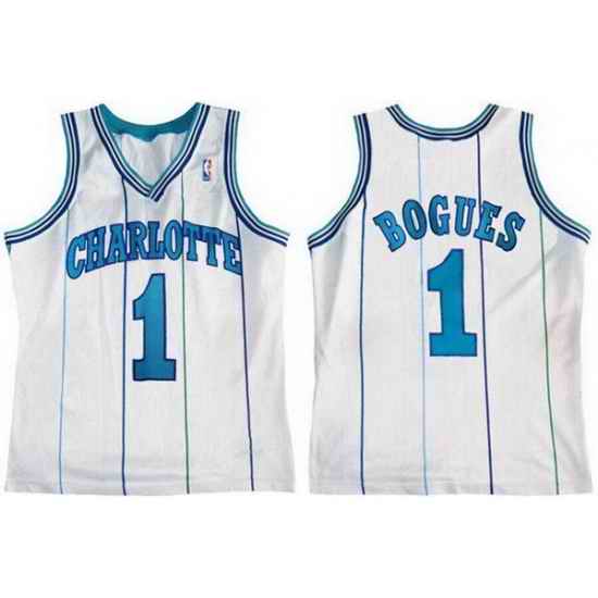 Men Charlotte Hornets 1 Muggsy Bogues White Stitched Basketball Jersey