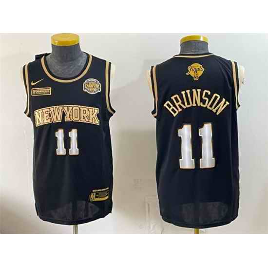 Men New Yok Knicks  11 Jalen Brunson Black Gold 2026 Finals   Eastern Conference Champions Patch Stitched Jersey
