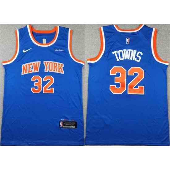 Men New Yok Knicks 32 Karl Anthony Towns Blue Icon Edition Edition Stitched Basketball Jersey