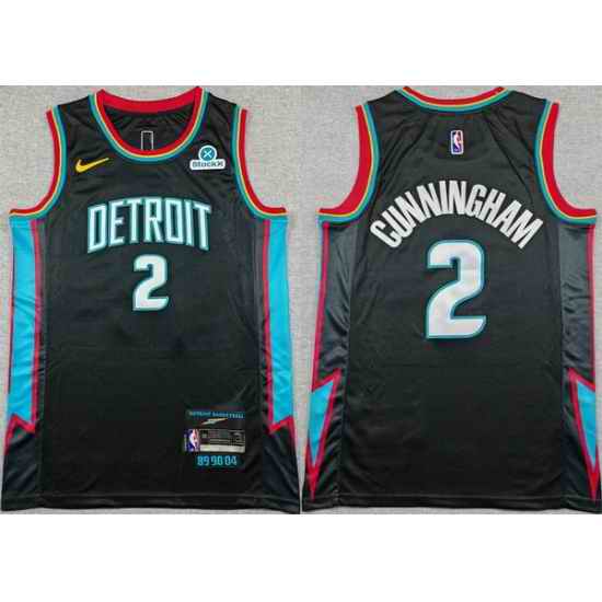 Men Detroit Pistons 2 Cade Cunningham Black 2025 26 City Edition Stitched Basketball Jersey