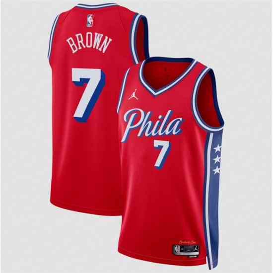 Men Philadelphia 76ers  7 Jaylen Brown Red 2026 Statement Edition Stitched Jersey