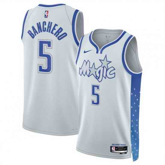 Men Orlando Magic 5 Paolo Banchero Silver 2025 26 City Edition Stitched Basketball Jersey