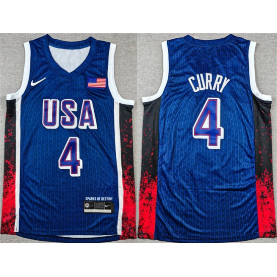 Men USA Basketball 4 Stephen Curry Navy 2024 Olympics Stitched Jersey