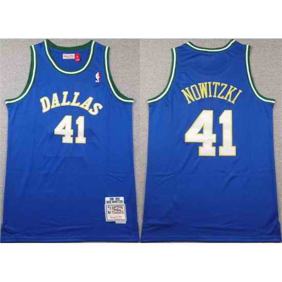 Men Dallas Mavericks 41 Dirk Nowitzki Blue Stitched Jersey