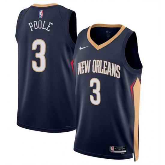 Men New Orleans Pelicans 3 Jordan Poole Navy 2025 Icon Edition Stitched Basketball Jersey